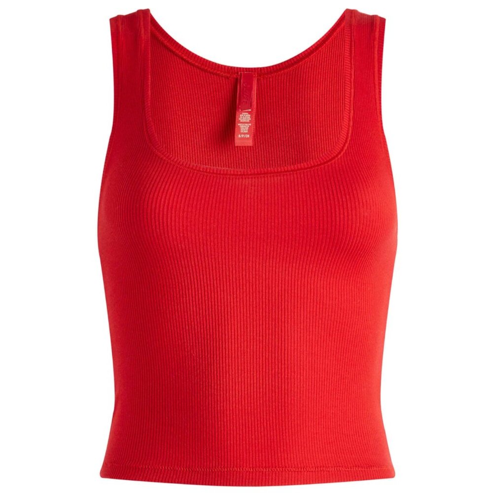 SKIMS Large Cotton Rib Tank in Cranberry